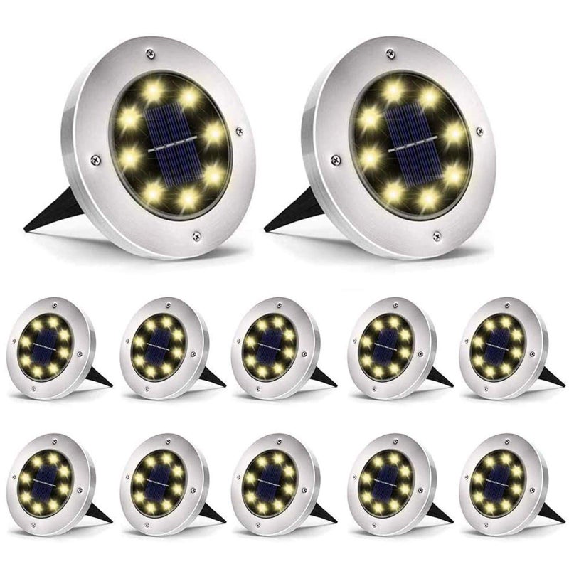 Aogist Solar Ground Lights - 12 Pack, 8 LED, Waterproof Outdoor Disk Lights for Pathway, Yard, Walkway, Patio, Lawn Path (Warm White) - Image 1